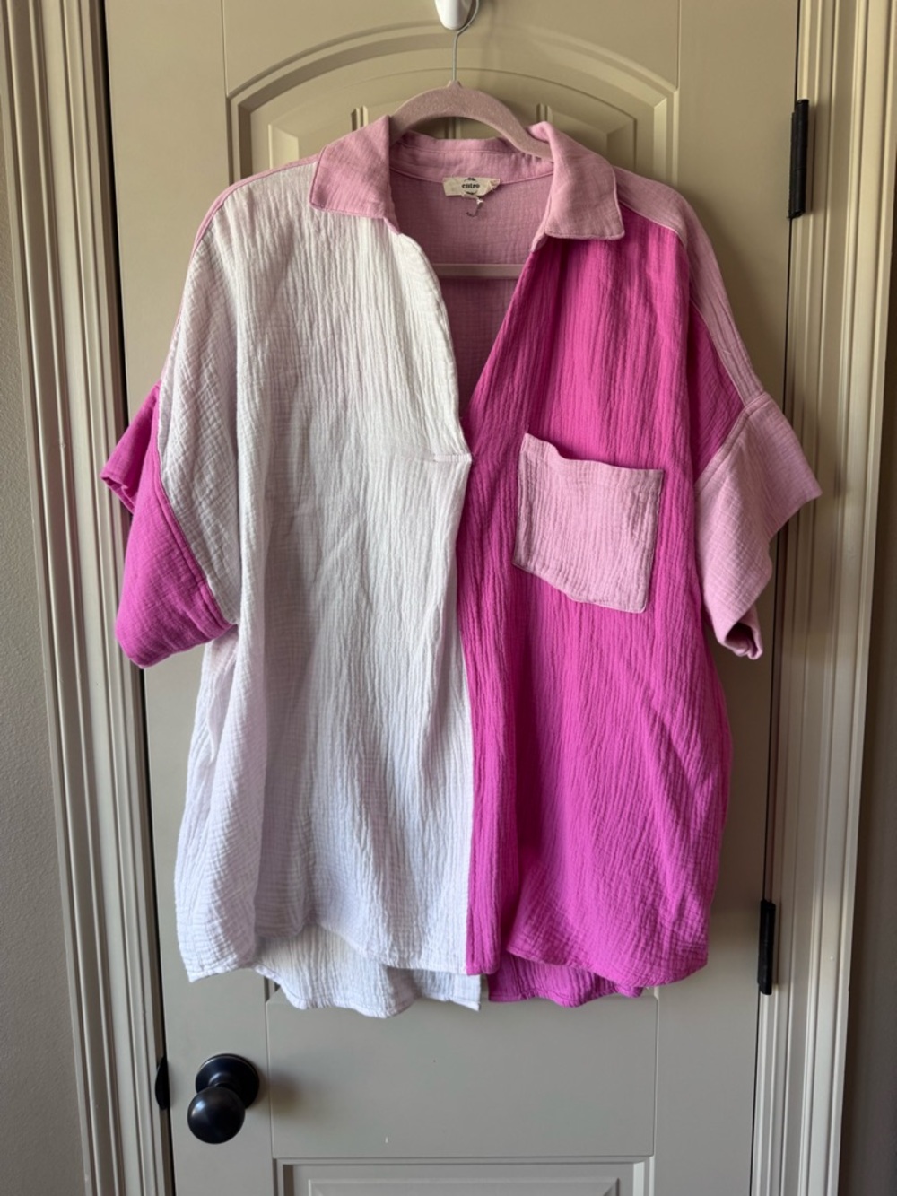 Entro Colorblock Pink & White Short-Sleeve Top 1X